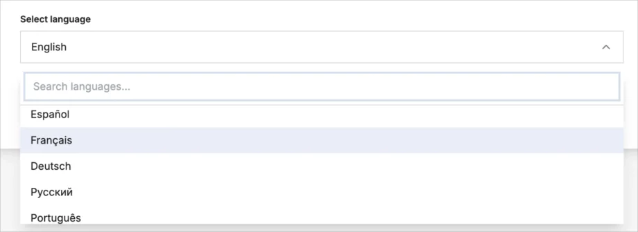 Rozwijane menu wyboru języka w narzędziu AI Call-to-Action Generator
