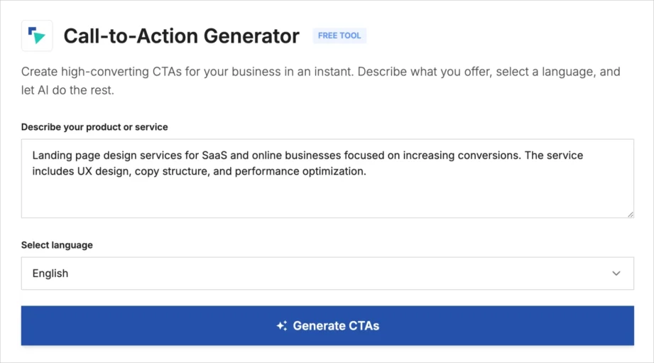 Generowanie przycisk&oacute;w CTA w Landingi darmowym generatorze AI CTA