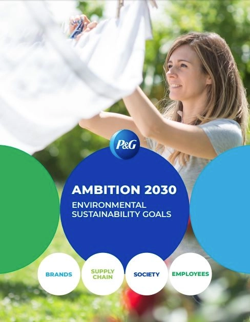 Procter & Gamble sustainability campaign graphic with Ambition 2030 message
