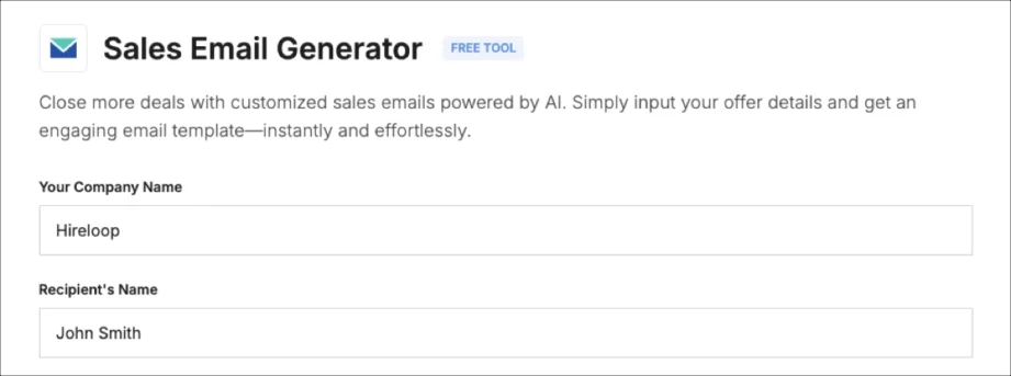 Pola nazwy firmy i nazwy odbiorcy w generatorze e-maili sprzedażowych