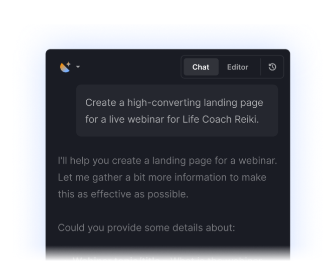 AI chat asking for details to generate a high-converting landing page