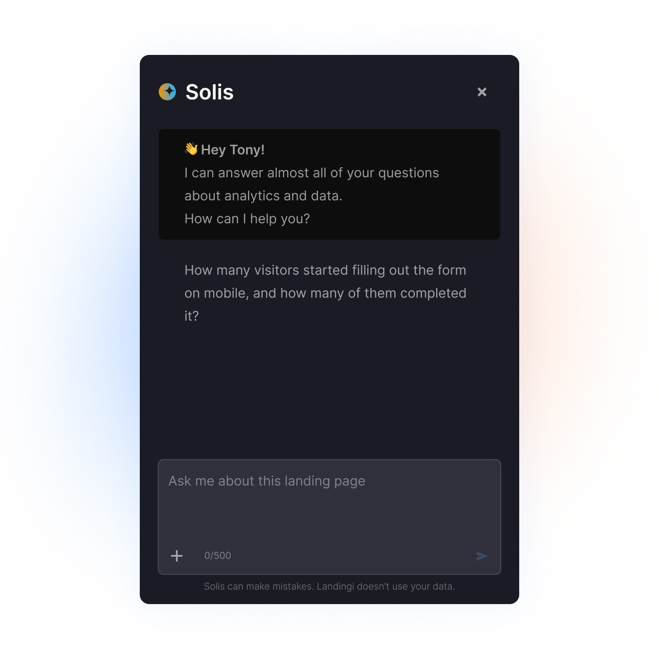 AI analytics assistant - Solis - answering questions about landing page performance and user behavior